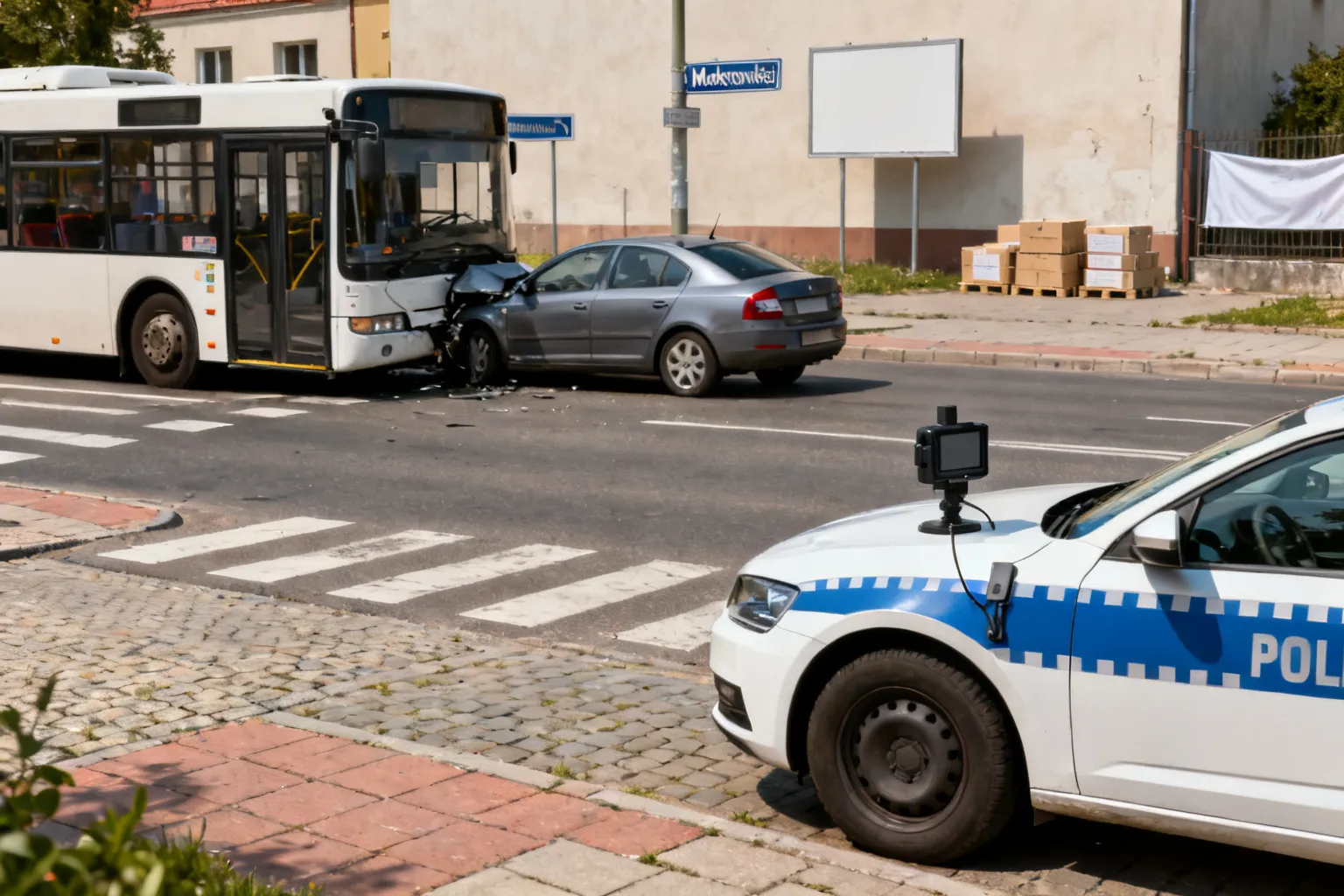 Autobus 728 uderzył w samochód na ul. Mrokowskiej w Złotokłosie. Policja bada nagranie