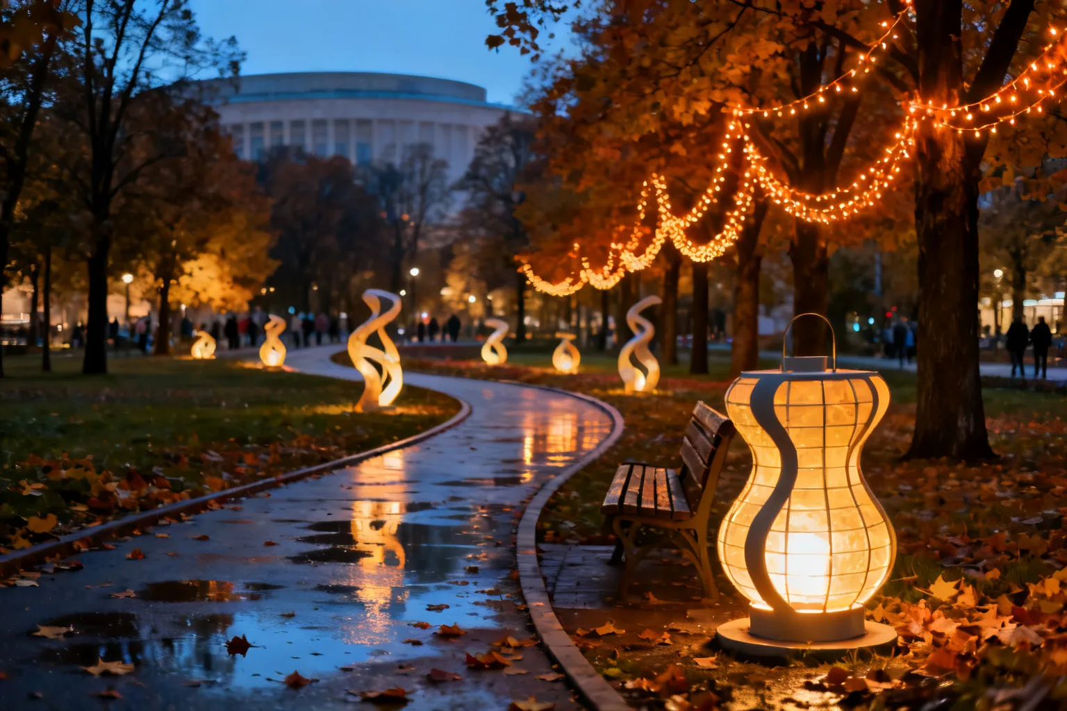 Ogród świateł Park Świętokrzyski 2026 — jesienna iluminacja przy PKiN