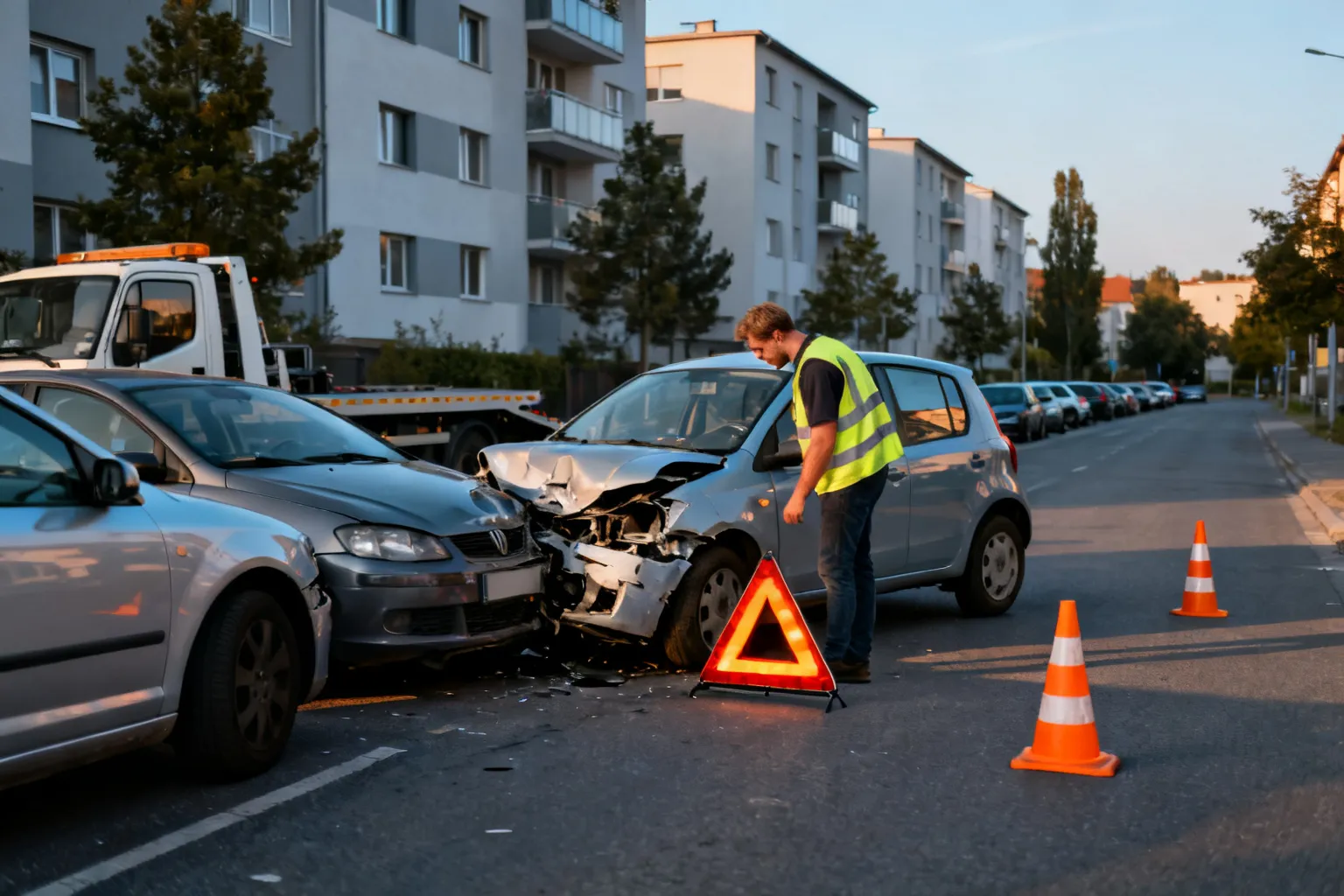 Wypadek ul. Abrahama na Gocławiu — kierowca z zakazem wjechał w zaparkowane auta