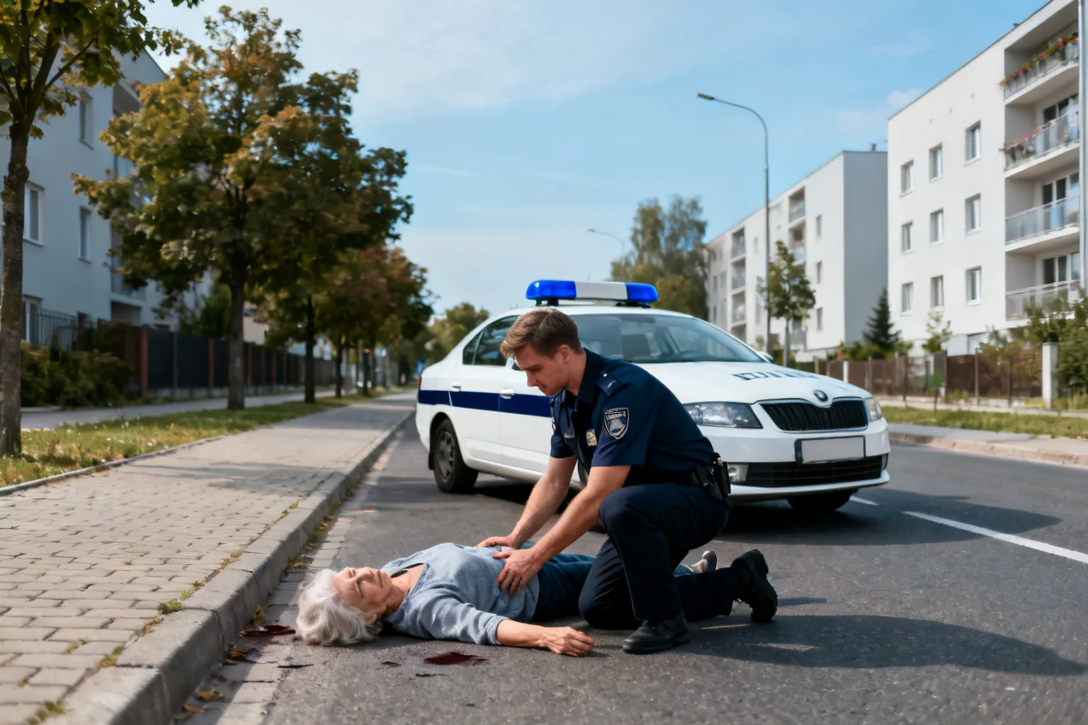 Sierżant sztabowy pomógł seniorce leżącej przy jezdni w Legionowie