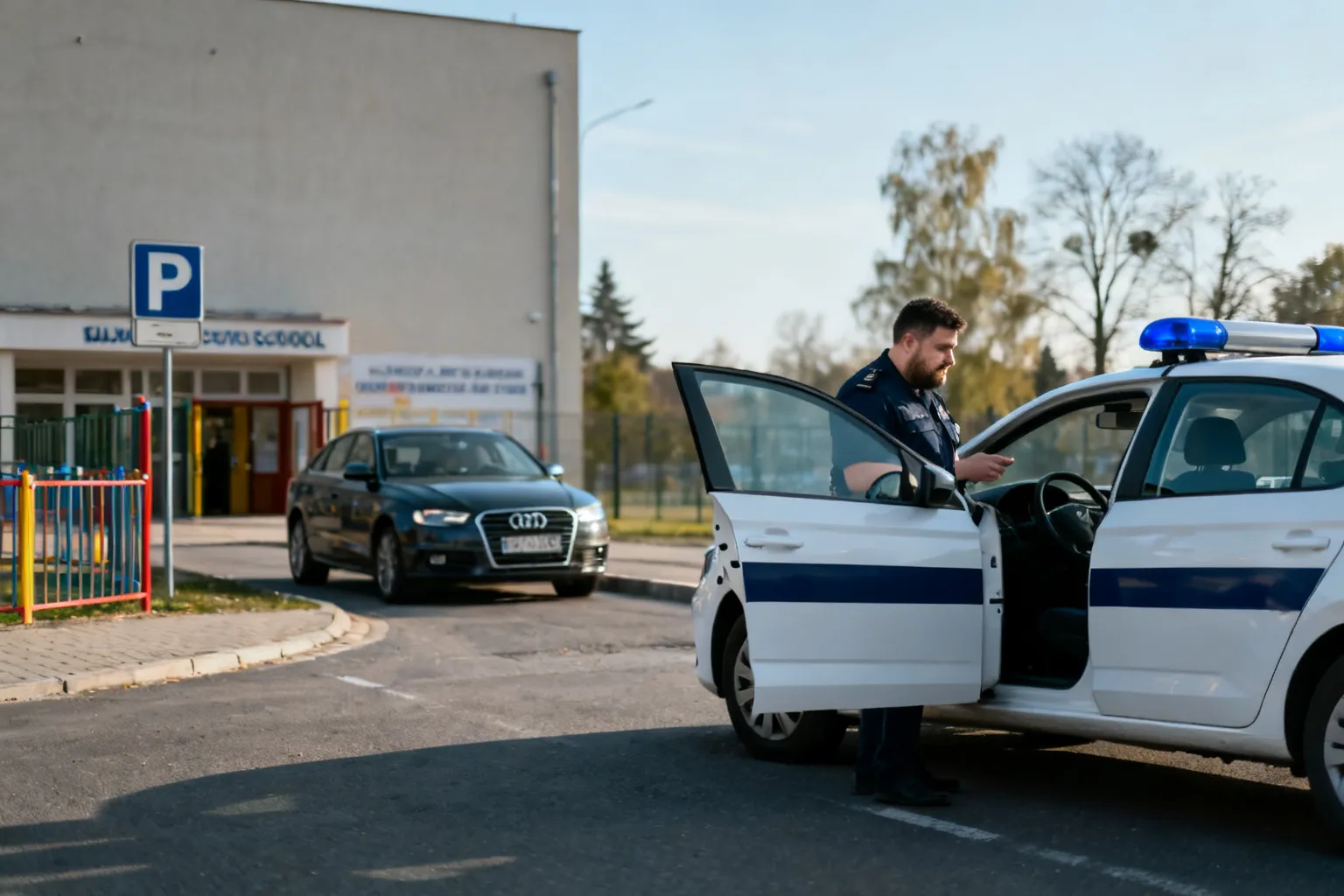 Audi przy szkole w Ostrowie — 134 km/h, mandat i zatrzymane prawo jazdy