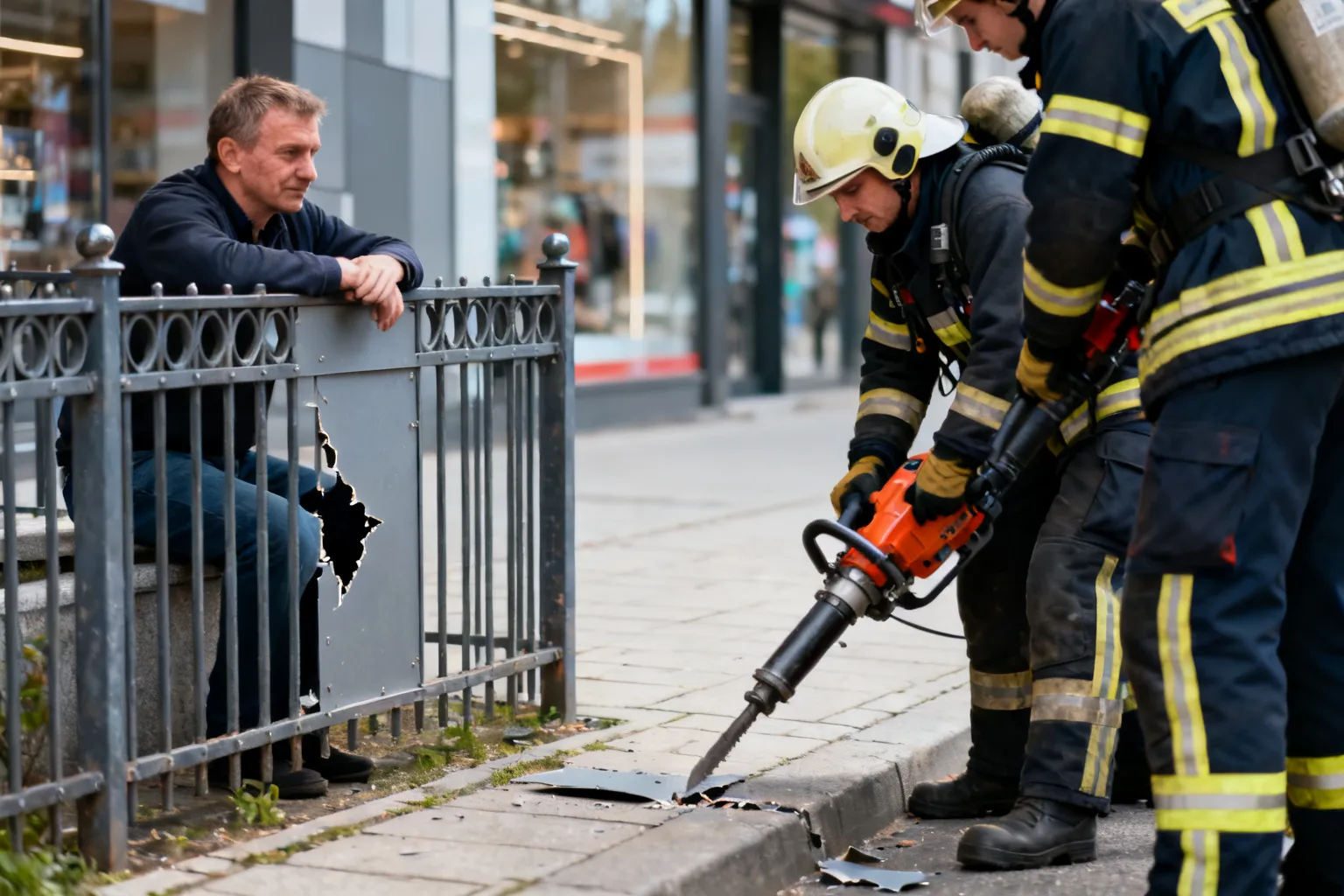 Mężczyzna nadział się na płot przy Brackiej w Warszawie — strażacy wycięli fragment ogrodzenia