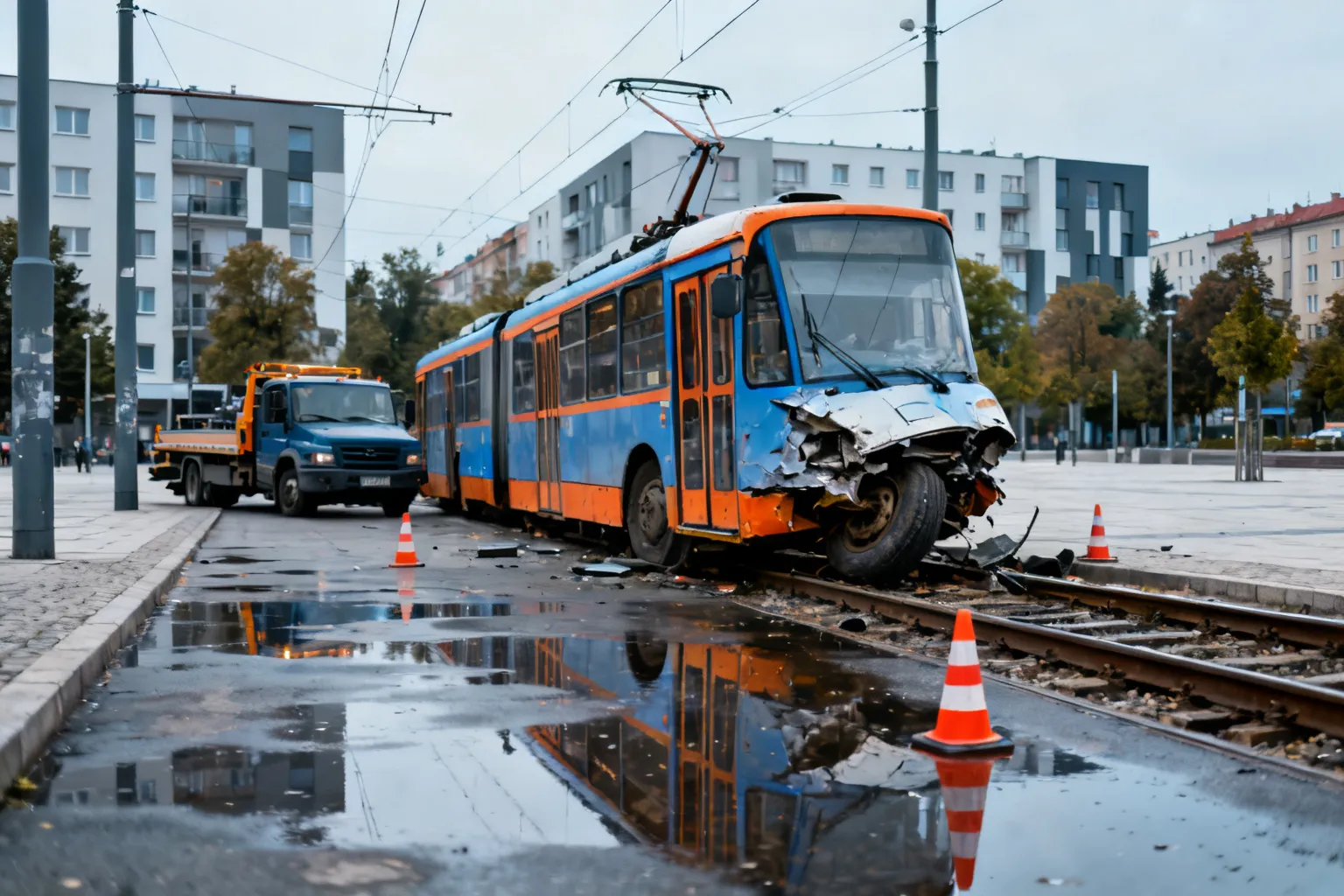 Tramwaj wykoleił się plac Inwalidów — przód pojazdu uszkodzony, linia 15 na objazd