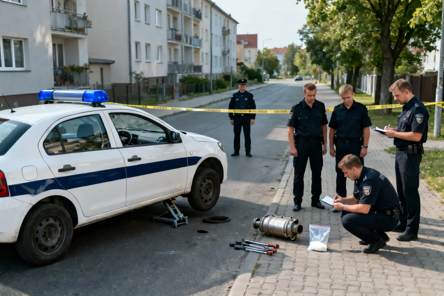 Kradzież katalizatora udaremniona na Bemowie; zabezpieczono heroinę i narzędzia